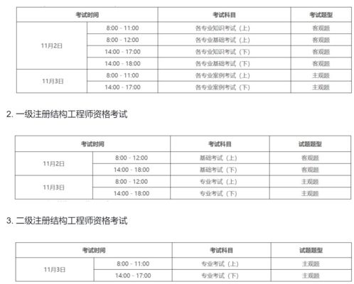 北京結構工程師考試時間（2024年北京一級注冊結構工程師考試時間為11月2-3日）