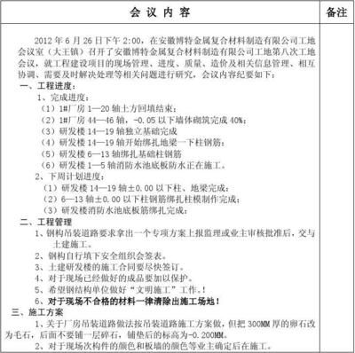 鋼結構安裝會議紀要（鋼結構安裝會議紀要的范例）