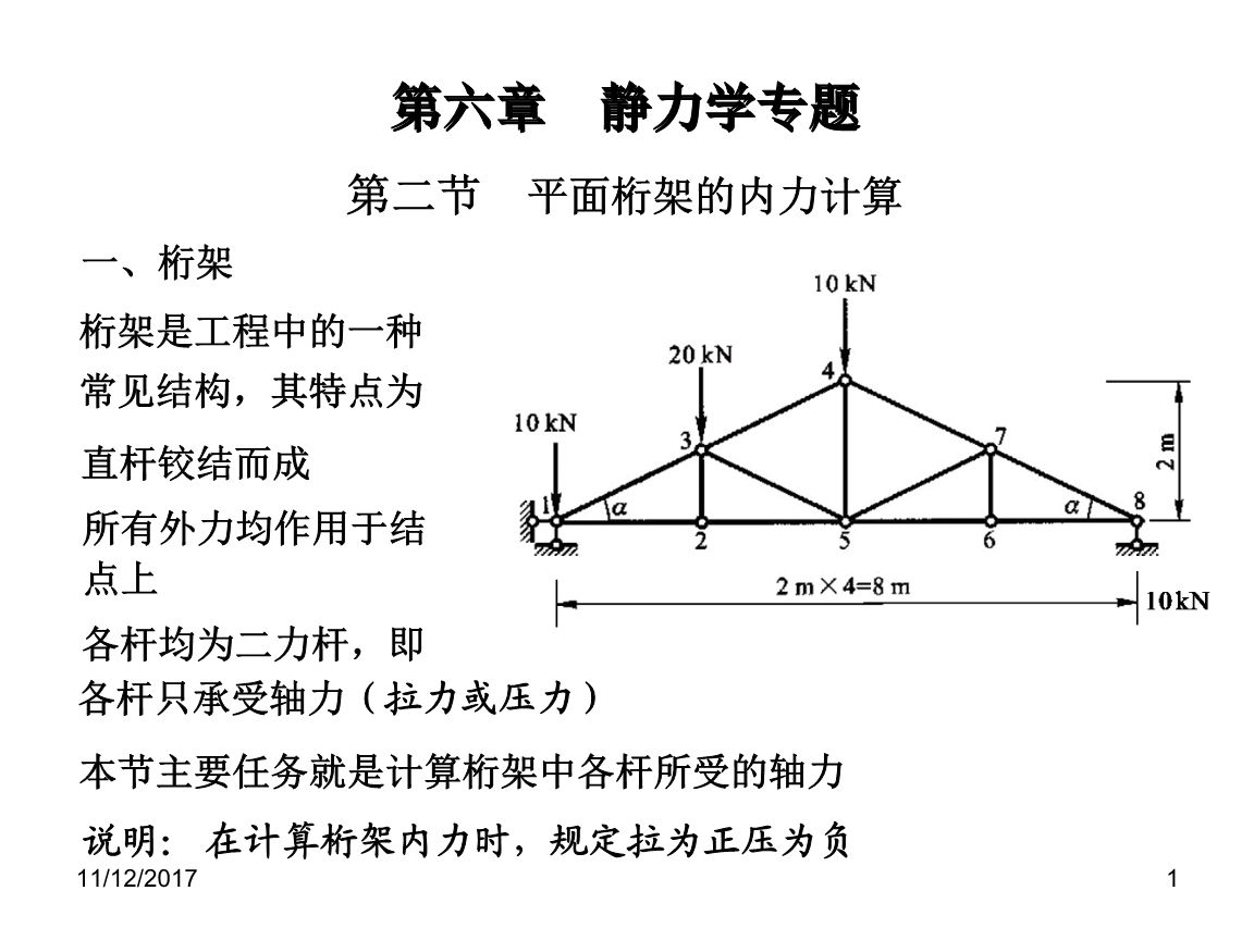 桁架結構內力計算例題（中考數學截面法解法）