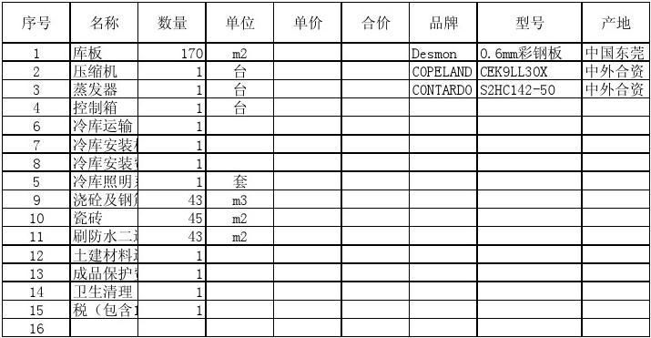 冷庫材料清單怎么做（冷庫材料清單） 建筑消防設計 第4張