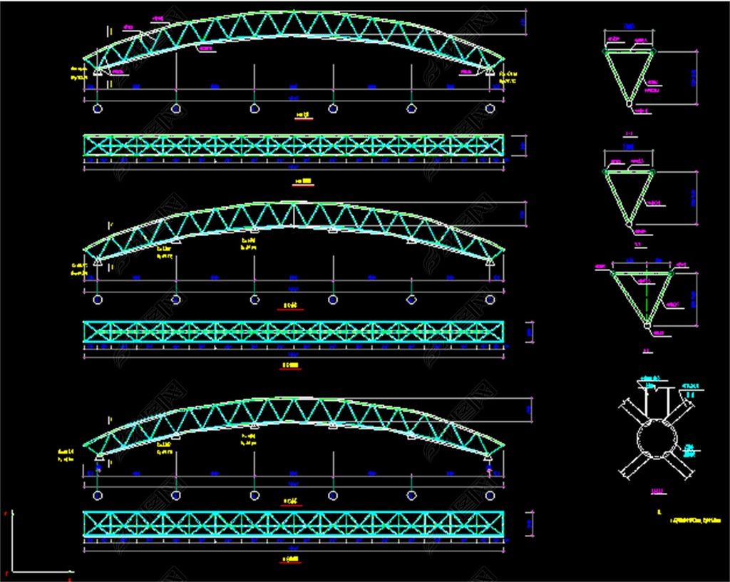 跨度27米弧形鋼屋架圖紙（梯形鋼屋架設計圖和鋼結構材料選擇指南27米跨度鋼屋架圖紙） 結構框架施工 第1張