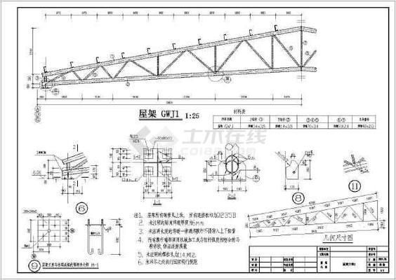 梯形鋼屋架設計施工圖紙圖片