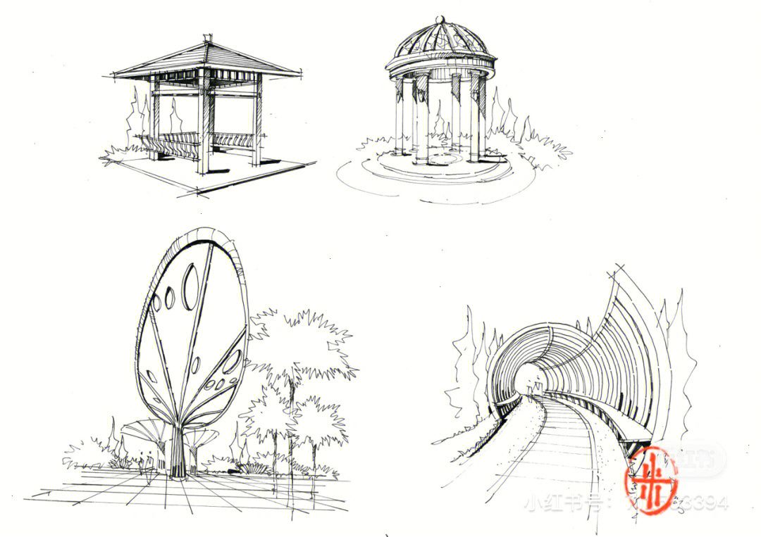 景觀廊架手繪圖紙（118個景觀廊架手繪圖片、景觀廊架手繪圖紙教程） 結(jié)構(gòu)砌體設(shè)計 第1張